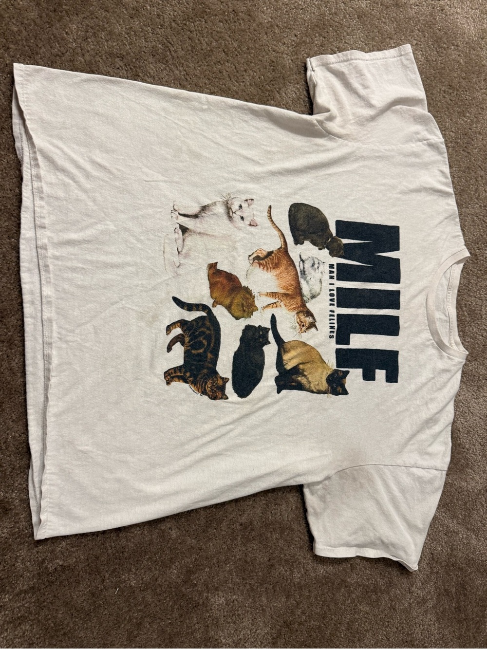 White Cat Graphic Pet Tee with 'MILF' Print